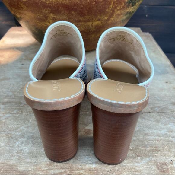 J Crew Mules Heels size 10 Marlow Southwestern wicker aztec white NEW - Picture 3 of 10